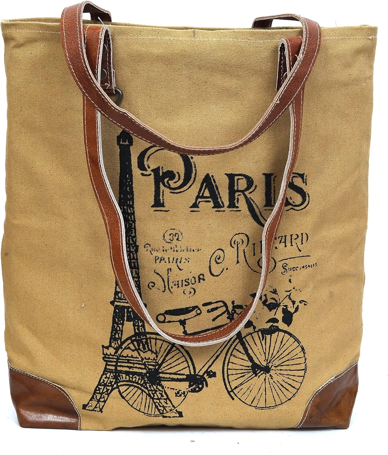 CLA Upcycled Canvas & Leather Handbag 16 Inch Height & Cowhide Tote Bag, Canvas Handbags for women