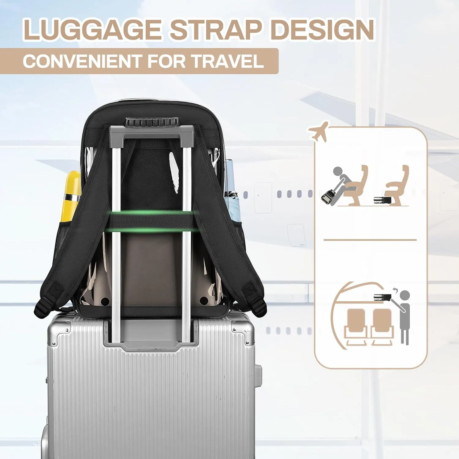 Clear Backpack, Heavy Duty See Through Book Bag for Work, Security, Concerts, College Transparent PVC bookback Stadium Approved,Black(Semi-transparent)