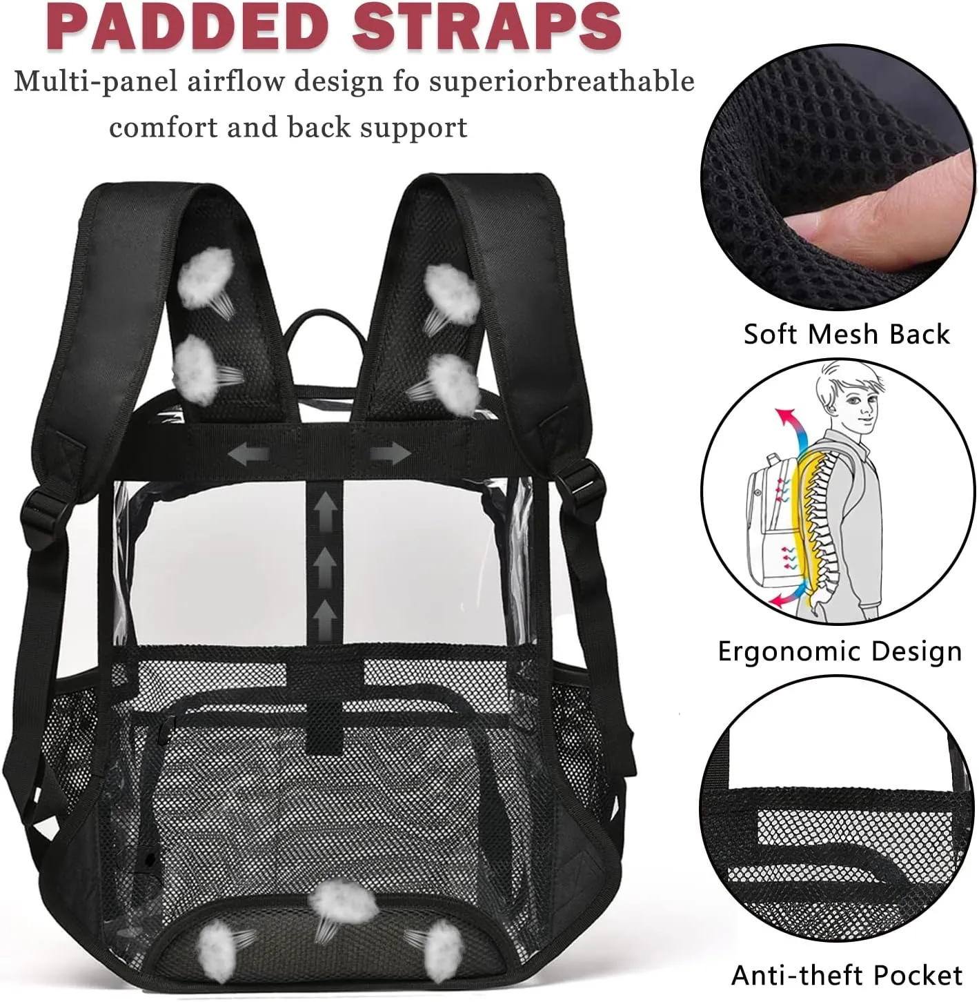 Clear Backpack, Stadium Approved Heavy Duty Waterproof Book Bag for Women Men