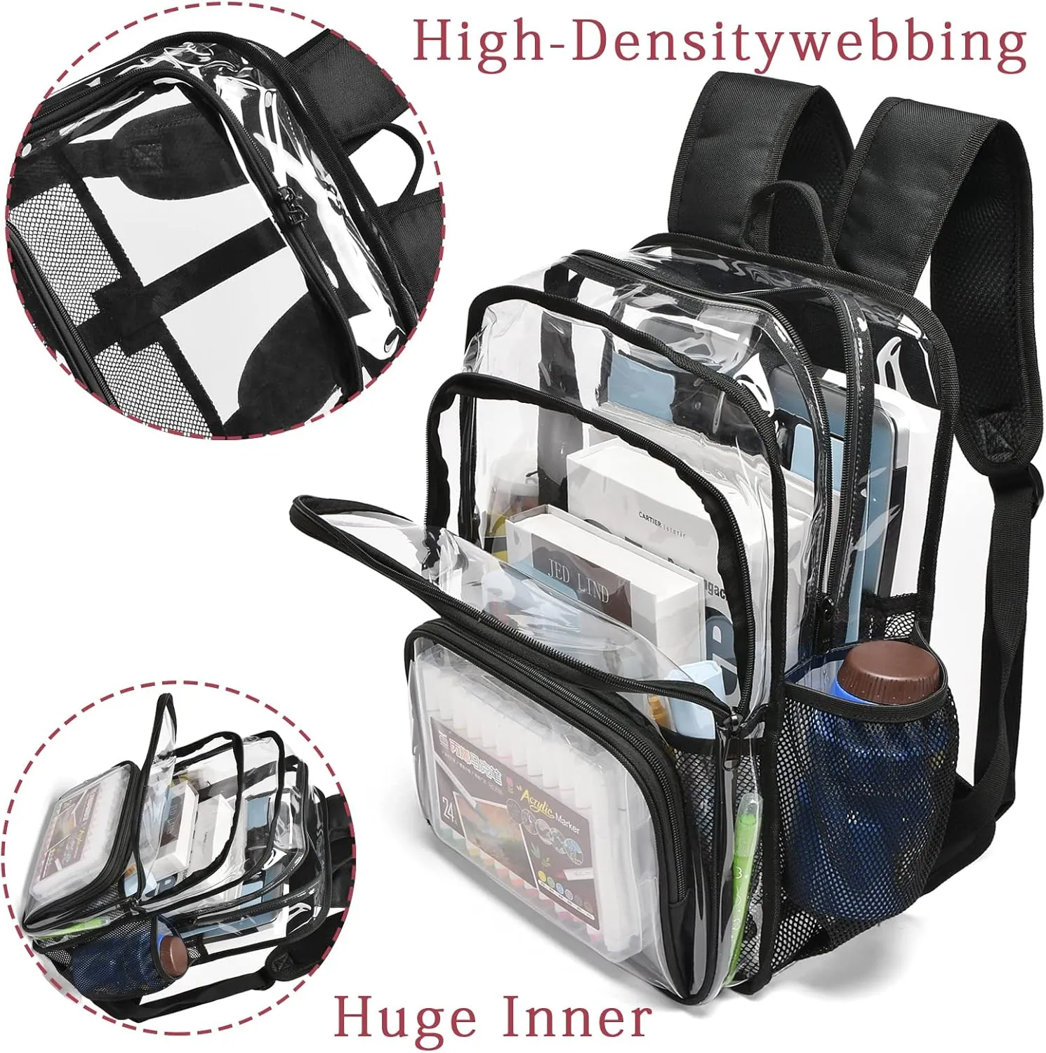 Clear Backpack, Stadium Approved Heavy Duty Waterproof Book Bag for Women Men