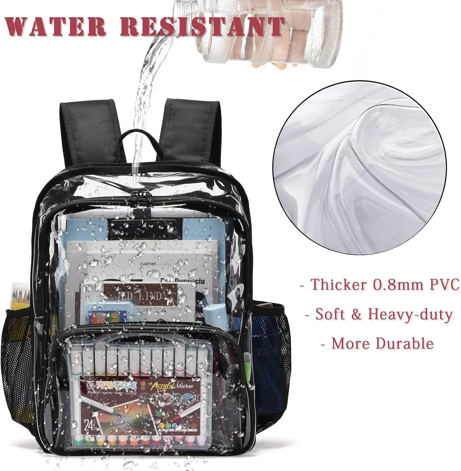 Clear Backpack, Stadium Approved Heavy Duty Waterproof Book Bag for Women Men