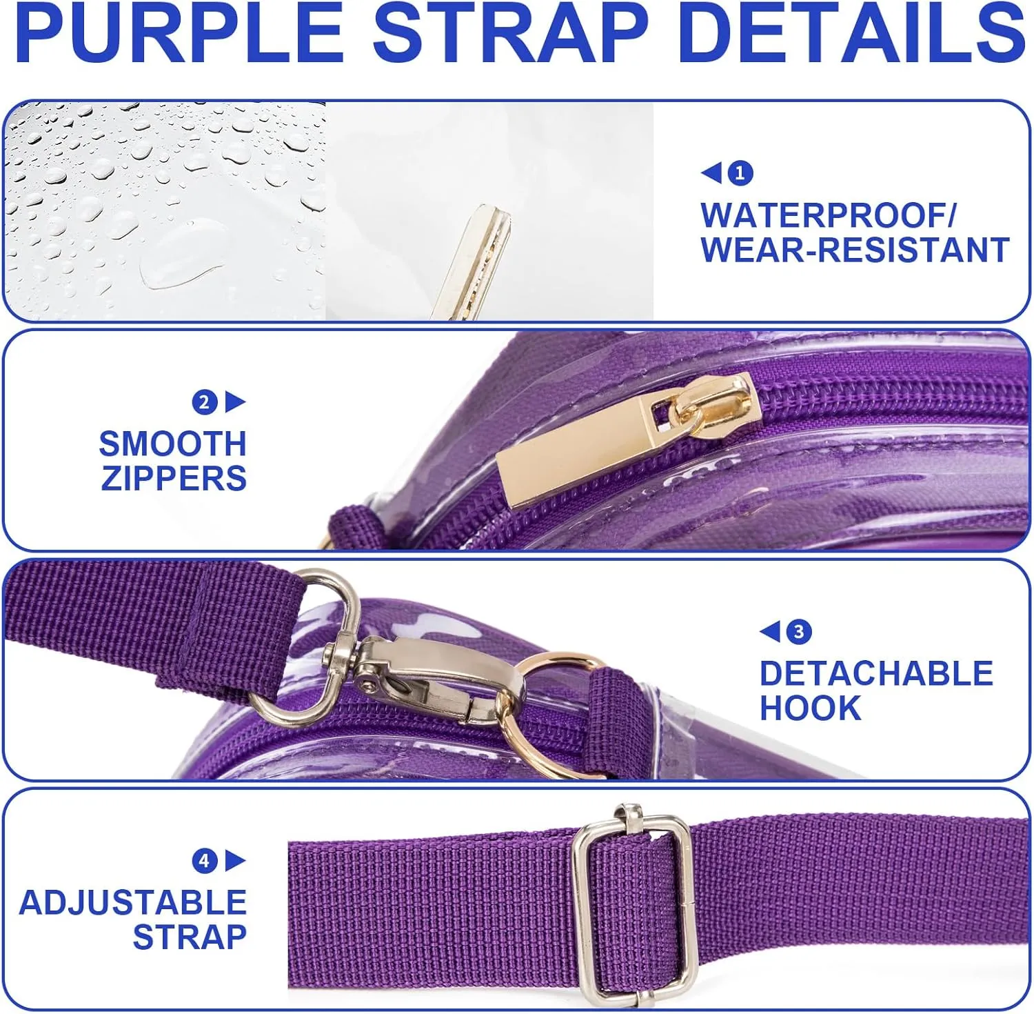 Clear Crossbody Bag, Stadium-Approved PVC Clear Purse, Transparent Messenger Bag for Men and Women