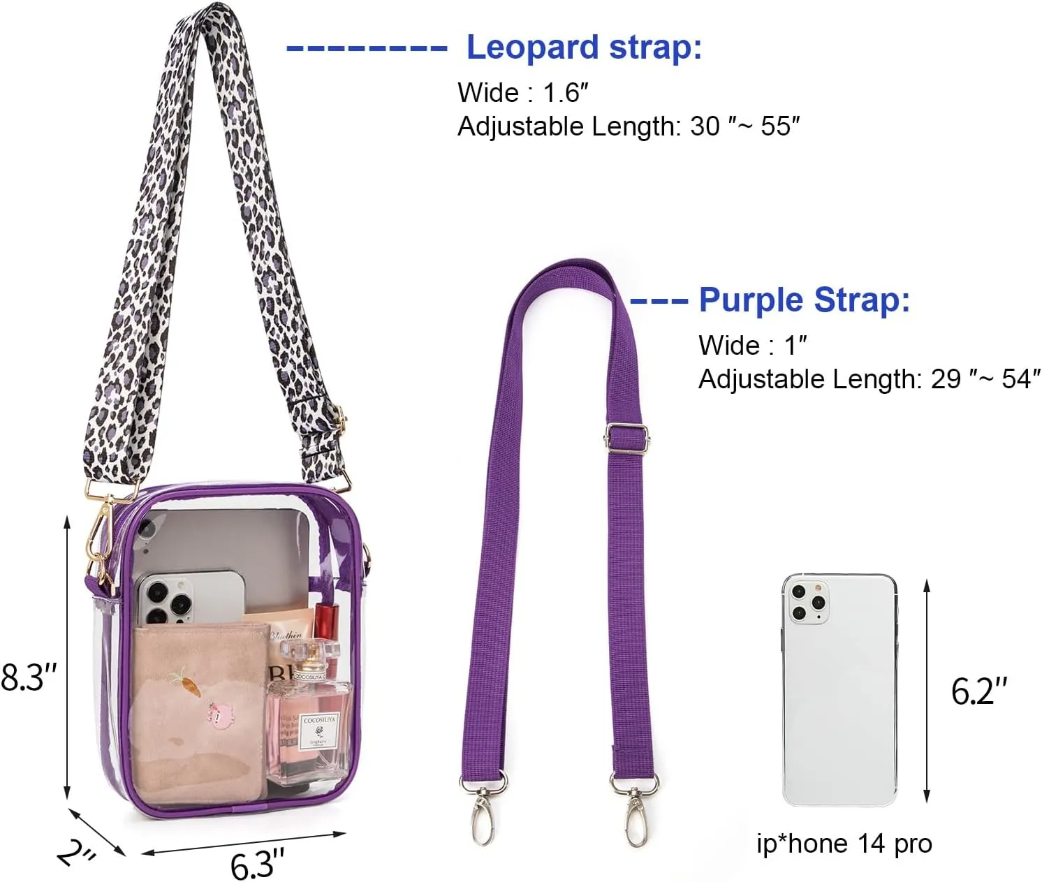 Clear Crossbody Bag, Stadium-Approved PVC Clear Purse, Transparent Messenger Bag for Men and Women