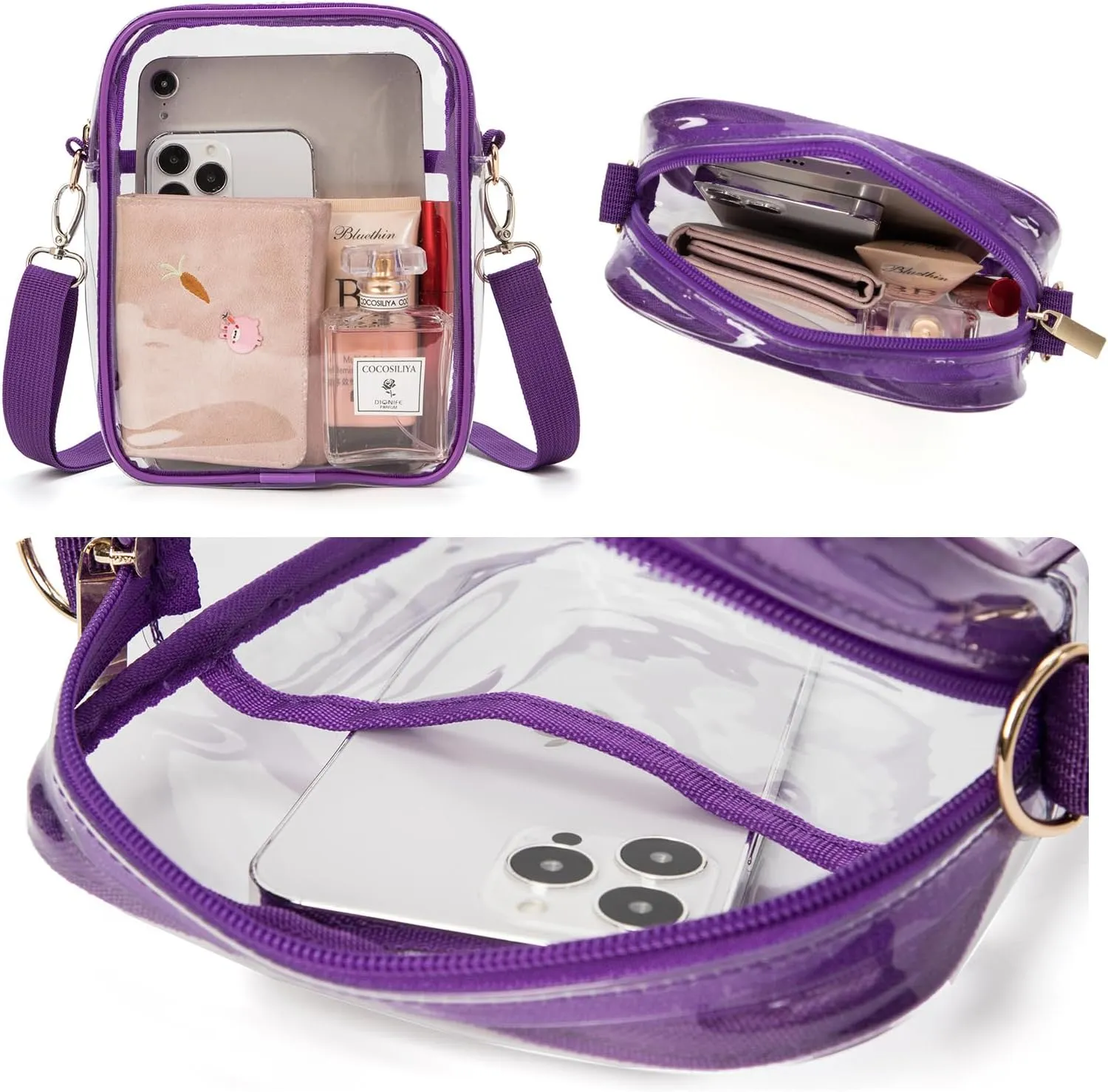 Clear Crossbody Bag, Stadium-Approved PVC Clear Purse, Transparent Messenger Bag for Men and Women