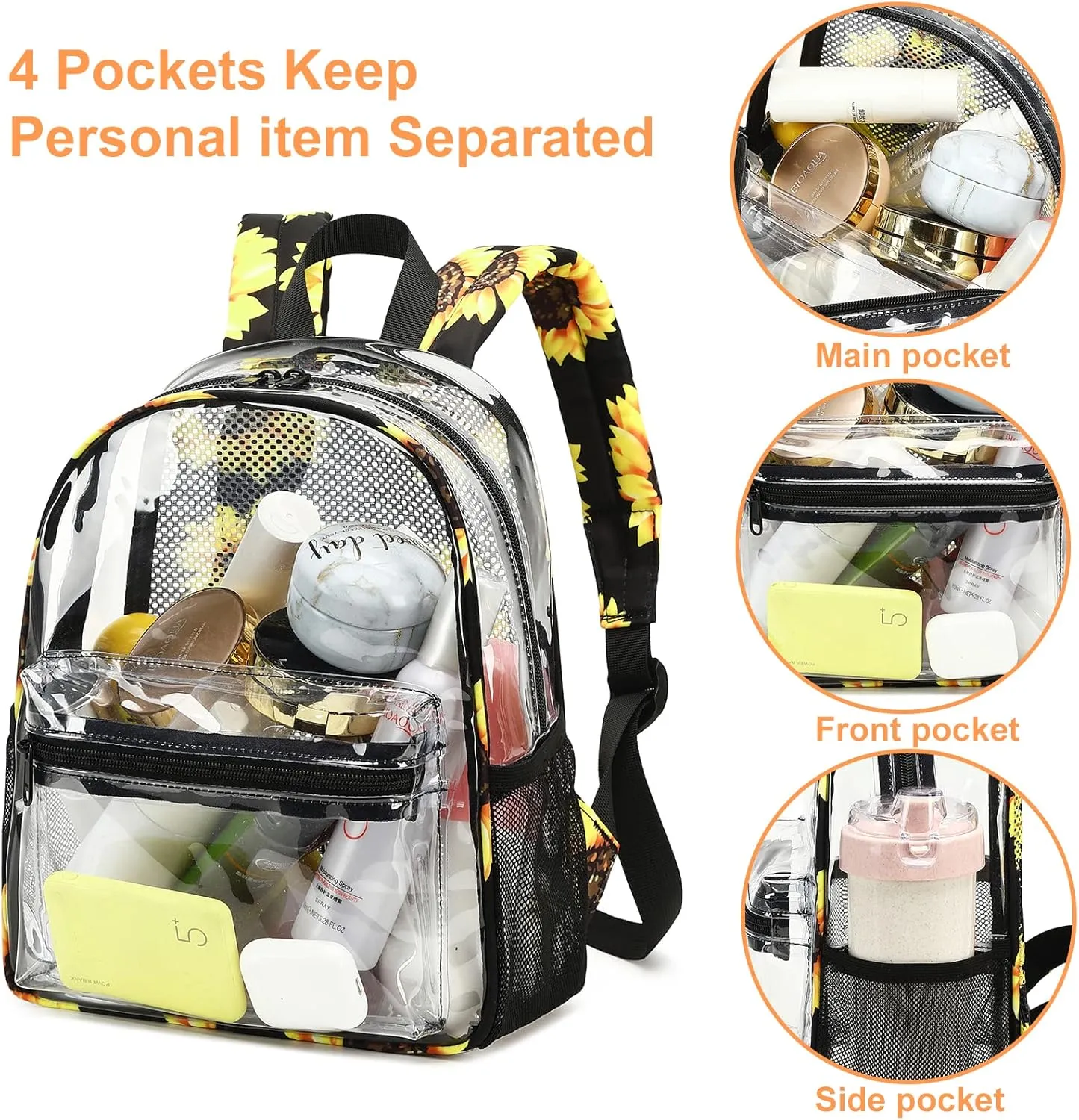 Clear Mini Backpack for Stadium Events 12x12x6 Small Transparent Backpacks Plastic See Through Clear Bag for Concerts Work Festival Security Travel