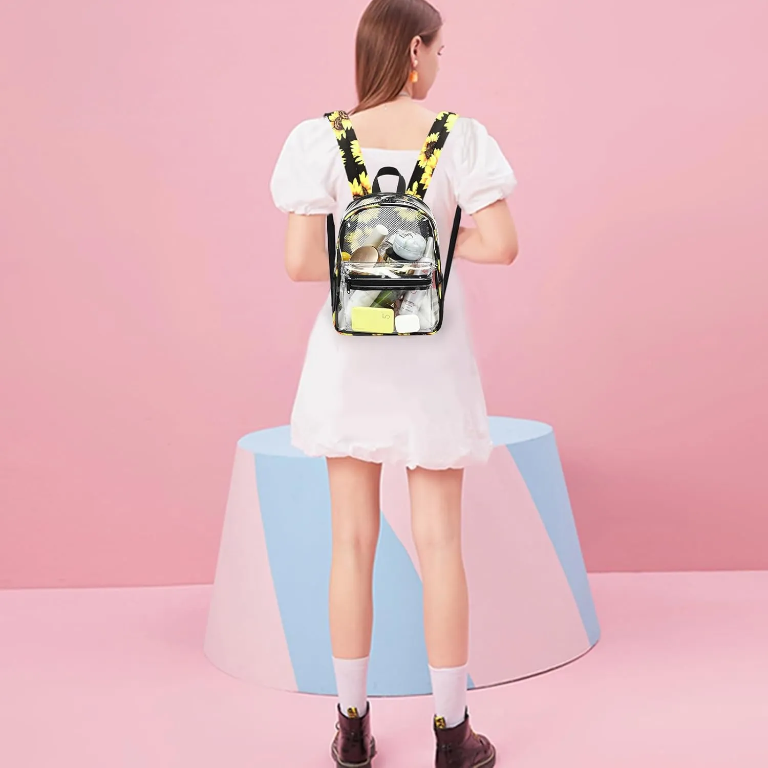 Clear Mini Backpack for Stadium Events 12x12x6 Small Transparent Backpacks Plastic See Through Clear Bag for Concerts Work Festival Security Travel