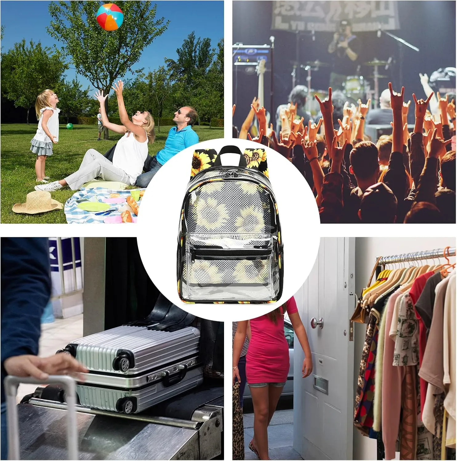 Clear Mini Backpack for Stadium Events 12x12x6 Small Transparent Backpacks Plastic See Through Clear Bag for Concerts Work Festival Security Travel