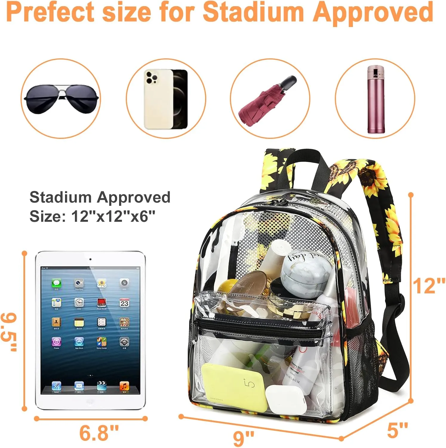 Clear Mini Backpack for Stadium Events 12x12x6 Small Transparent Backpacks Plastic See Through Clear Bag for Concerts Work Festival Security Travel