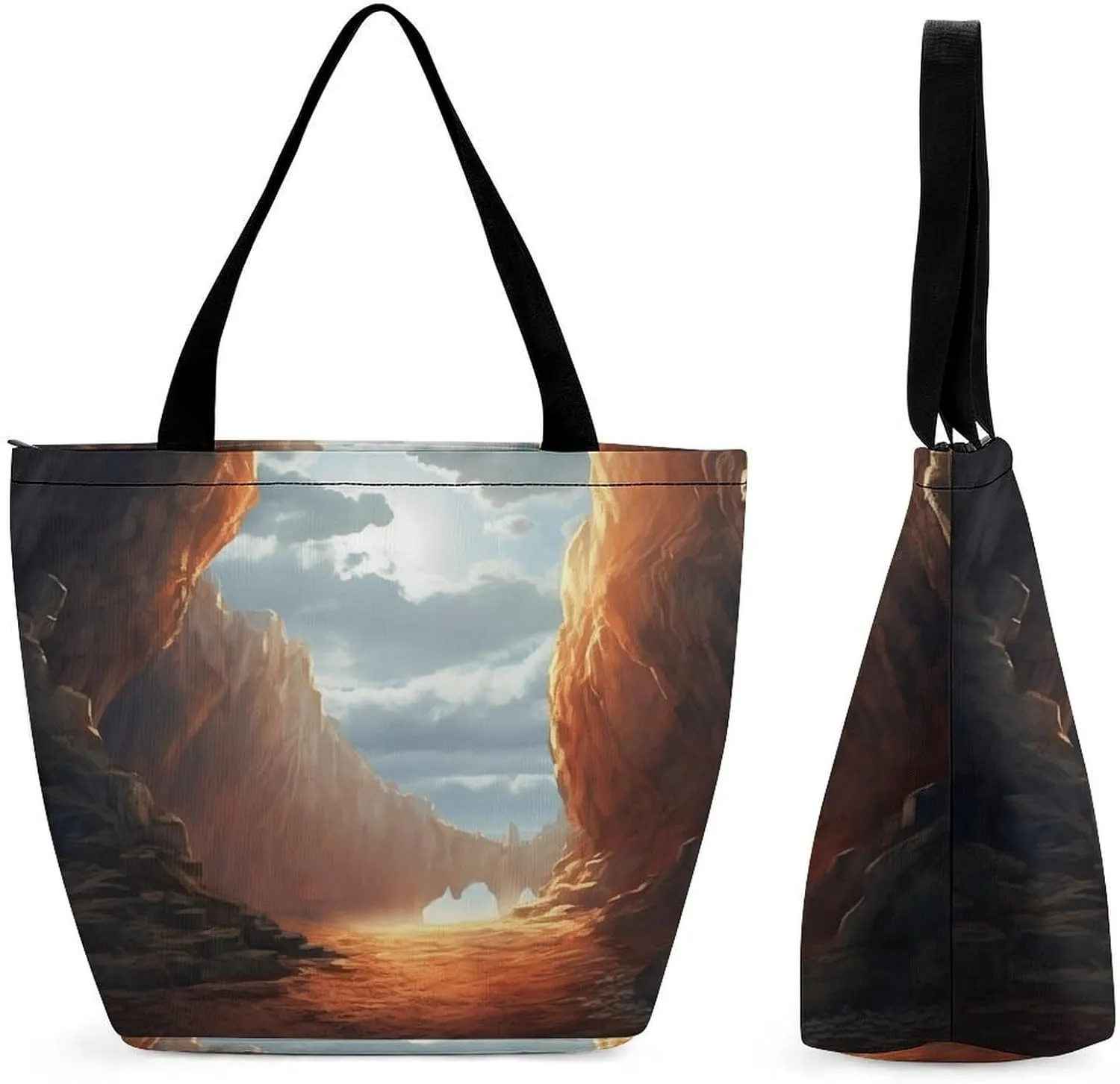 Cliff Landscape Tote Bag Shoulder Shopping Bag Reusable Grocery Bag for Travel Work Friendship Gift
