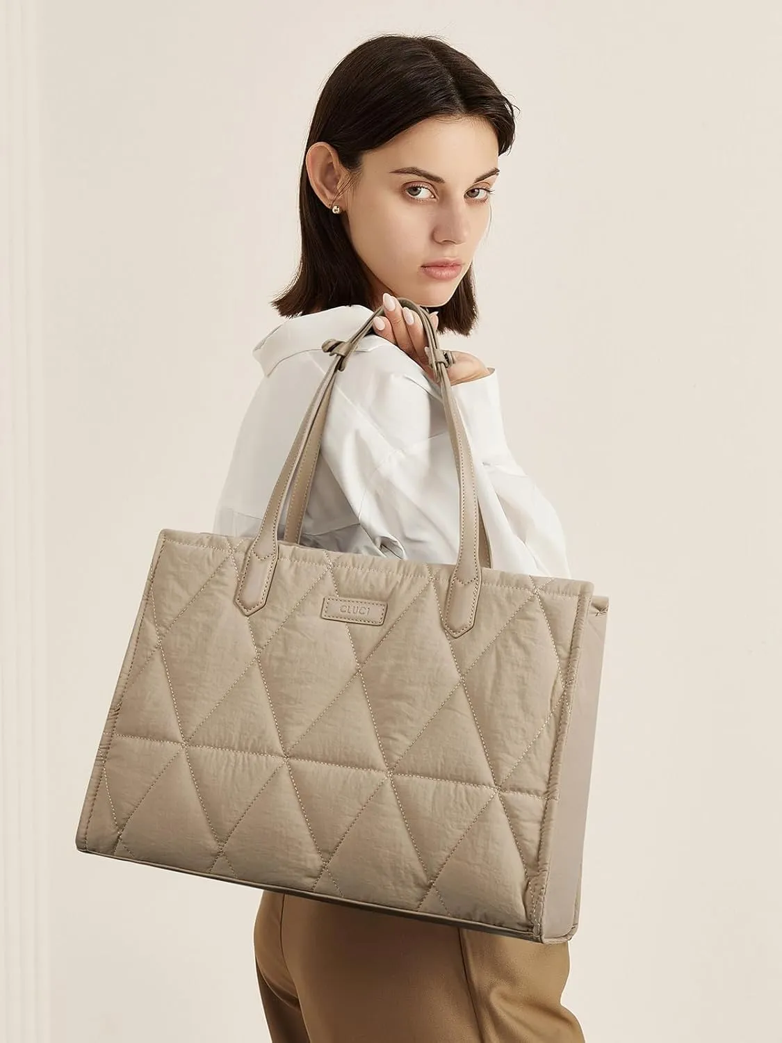 CLUCI Quilted Puffer Tote Bag for Women 15.6 inch Laptop Shoulder Women Briefcase Work Bag for Travel