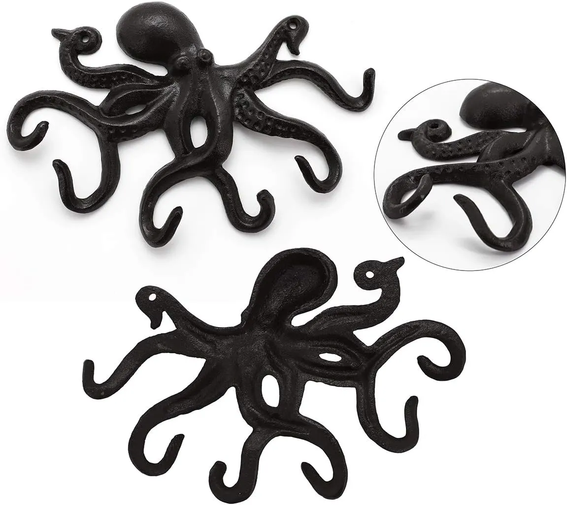 Coat Hooks Wall Mounted Key Holder, Retro Octopus Towel Hooks for Bathrooms, Heavy Duty Wall Hooks Decorative- 2Pcs