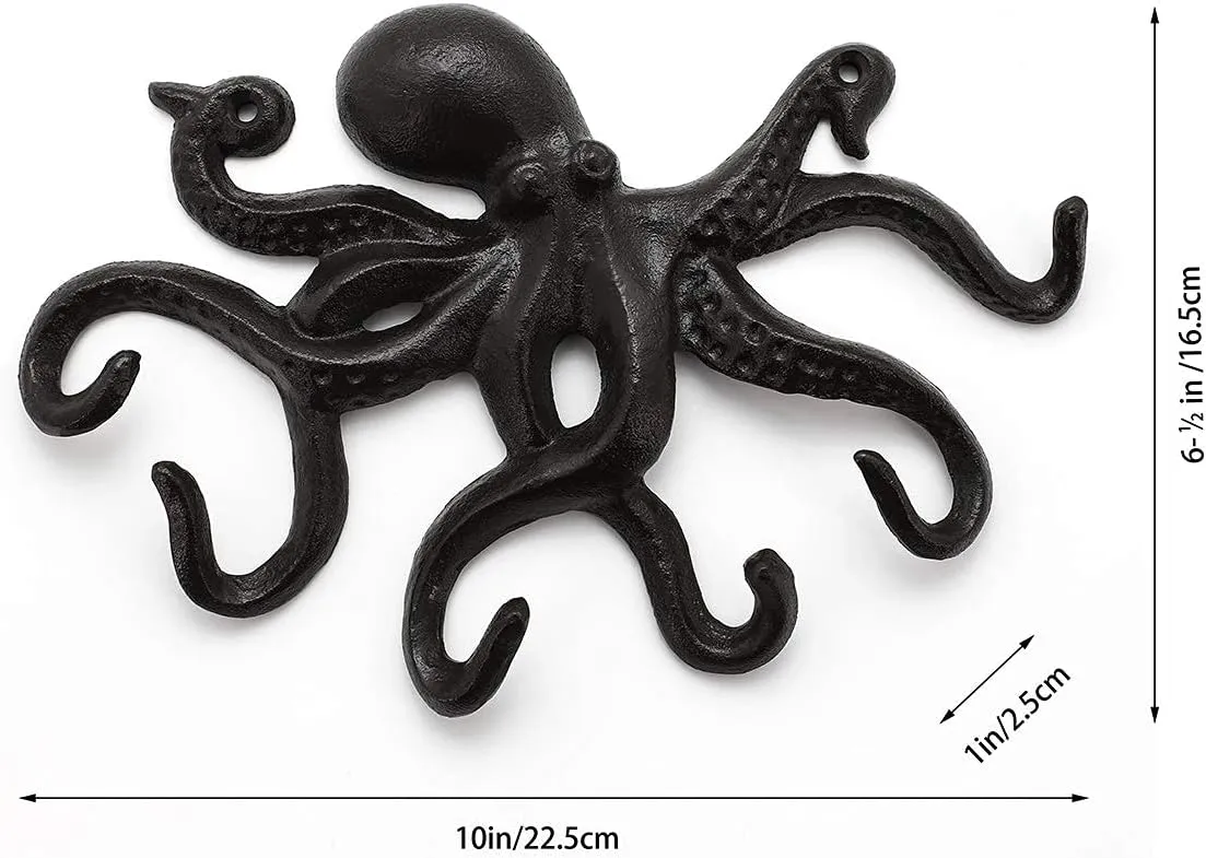 Coat Hooks Wall Mounted Key Holder, Retro Octopus Towel Hooks for Bathrooms, Heavy Duty Wall Hooks Decorative- 2Pcs