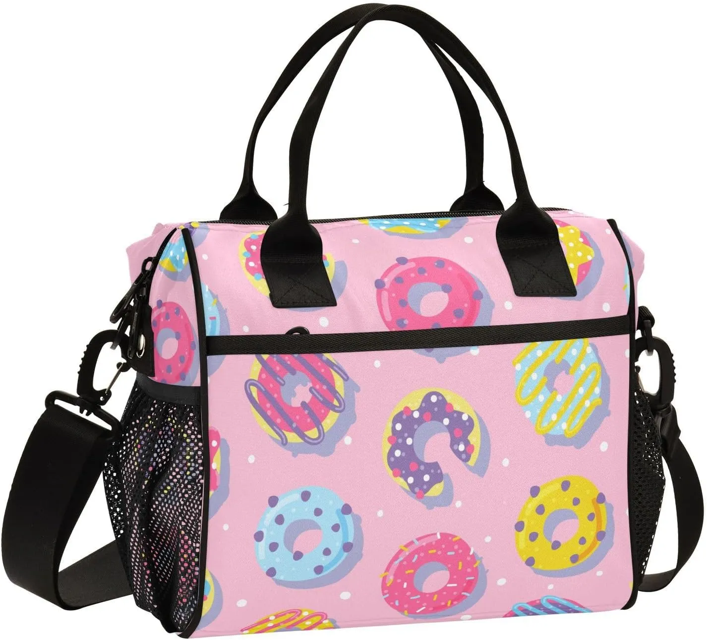 Color Donuts Lunch Bag & Lunch Box for Women with Adjustable Shoulder Belt Insulated Portable Lunch Tote Bag Cooler Bag for Girls Travel Office Picnic