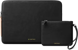 Comfyable Leather Laptop Sleeve with Accessory Pouch Compatible with 16 Inch MacBook Pro M4 2024 & 15 Inch MacBook Air M4 2025 A3241 M3 A3114 (Loose Fit) M2, Black