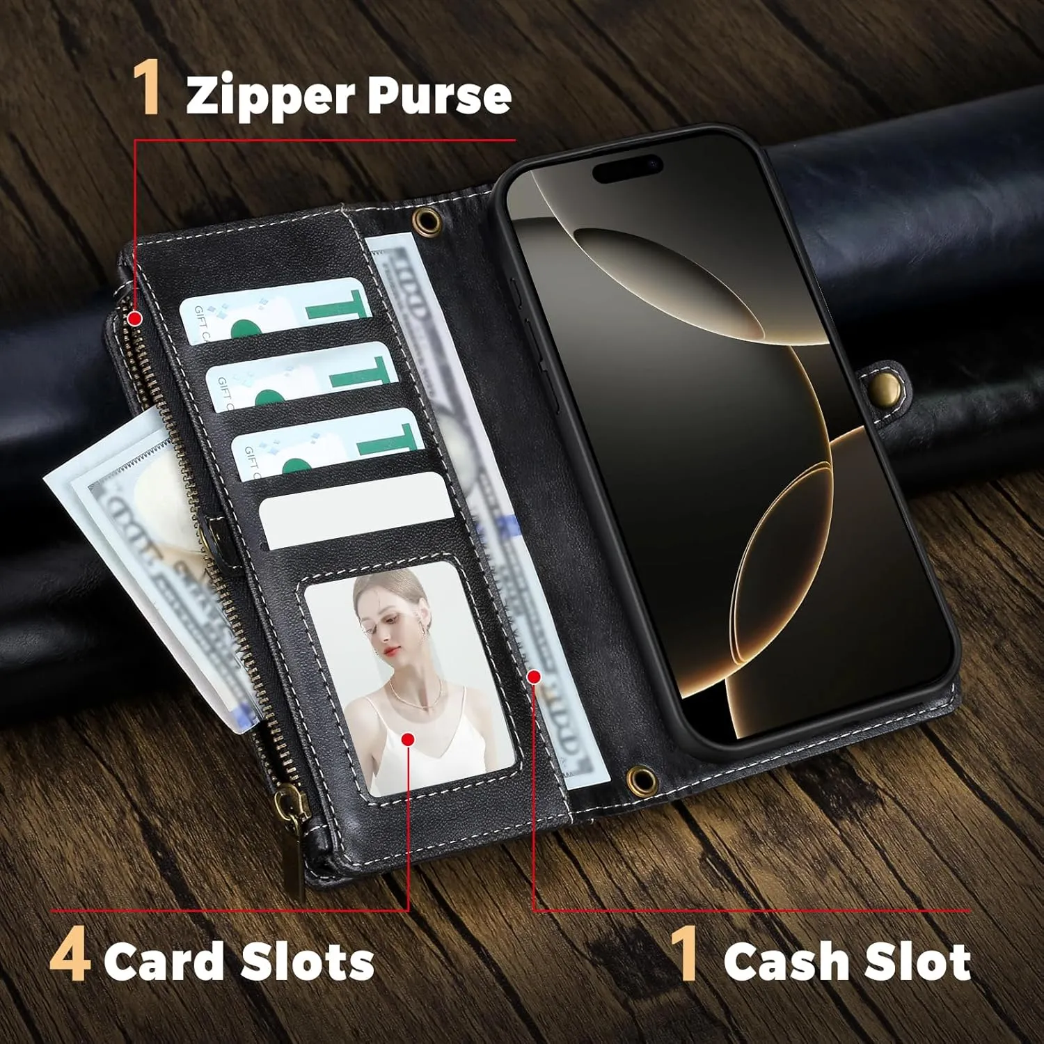 Compatible with iPhone 12 Pro Max Wallet Case,RFID Blocking PU Leather Phone Case Women Men Kickstand flip Cover Wrist Strap Zipper Credit Card Holder Slots for Apple iPhone 12 Pro Max(Black)