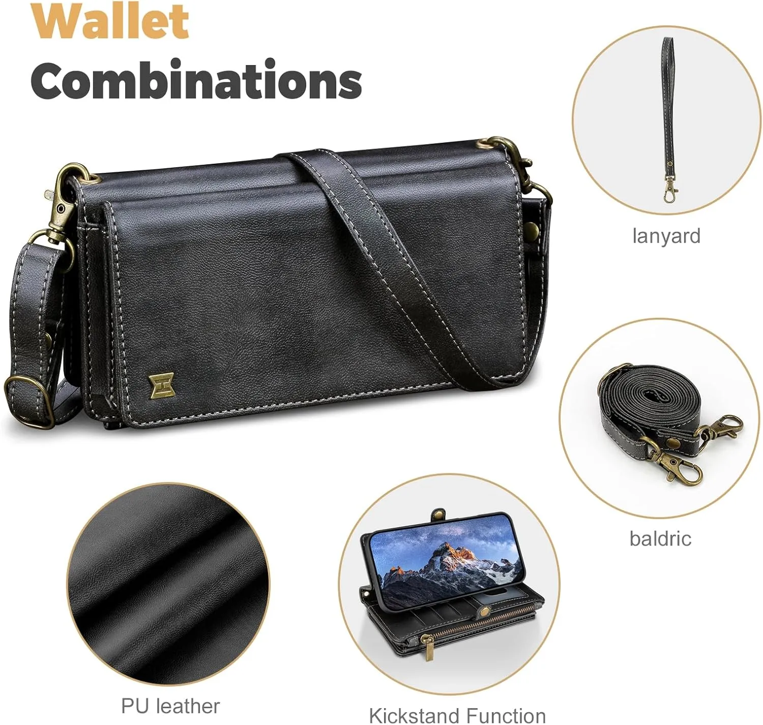 Compatible with iPhone 12 Pro Max Wallet Case,RFID Blocking PU Leather Phone Case Women Men Kickstand flip Cover Wrist Strap Zipper Credit Card Holder Slots for Apple iPhone 12 Pro Max(Black)