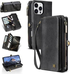 Compatible with iPhone 12 Pro Max Wallet Case,RFID Blocking PU Leather Phone Case Women Men Kickstand flip Cover Wrist Strap Zipper Credit Card Holder Slots for Apple iPhone 12 Pro Max(Black)