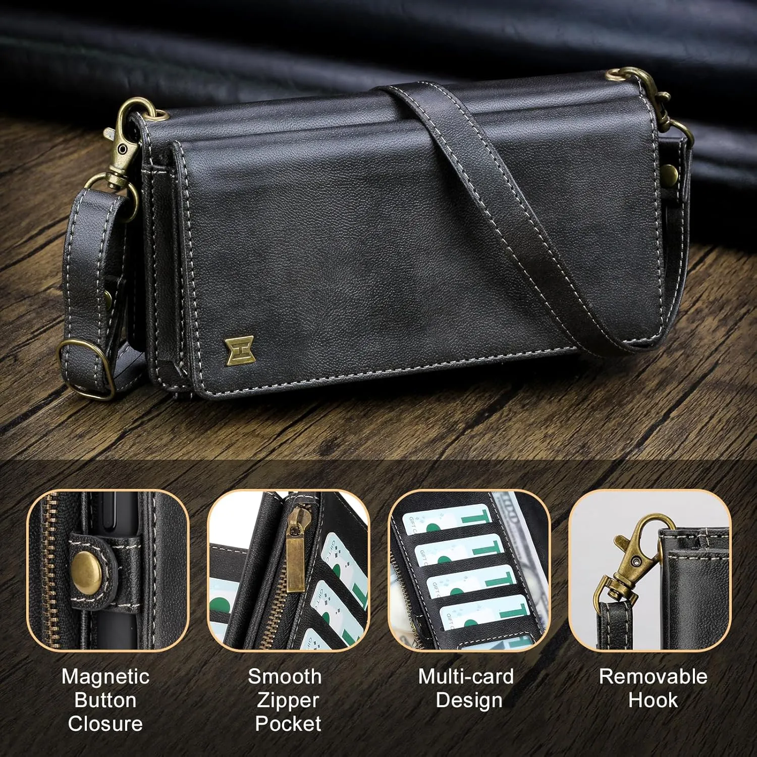 Compatible with iPhone 12 Pro Max Wallet Case,RFID Blocking PU Leather Phone Case Women Men Kickstand flip Cover Wrist Strap Zipper Credit Card Holder Slots for Apple iPhone 12 Pro Max(Black)