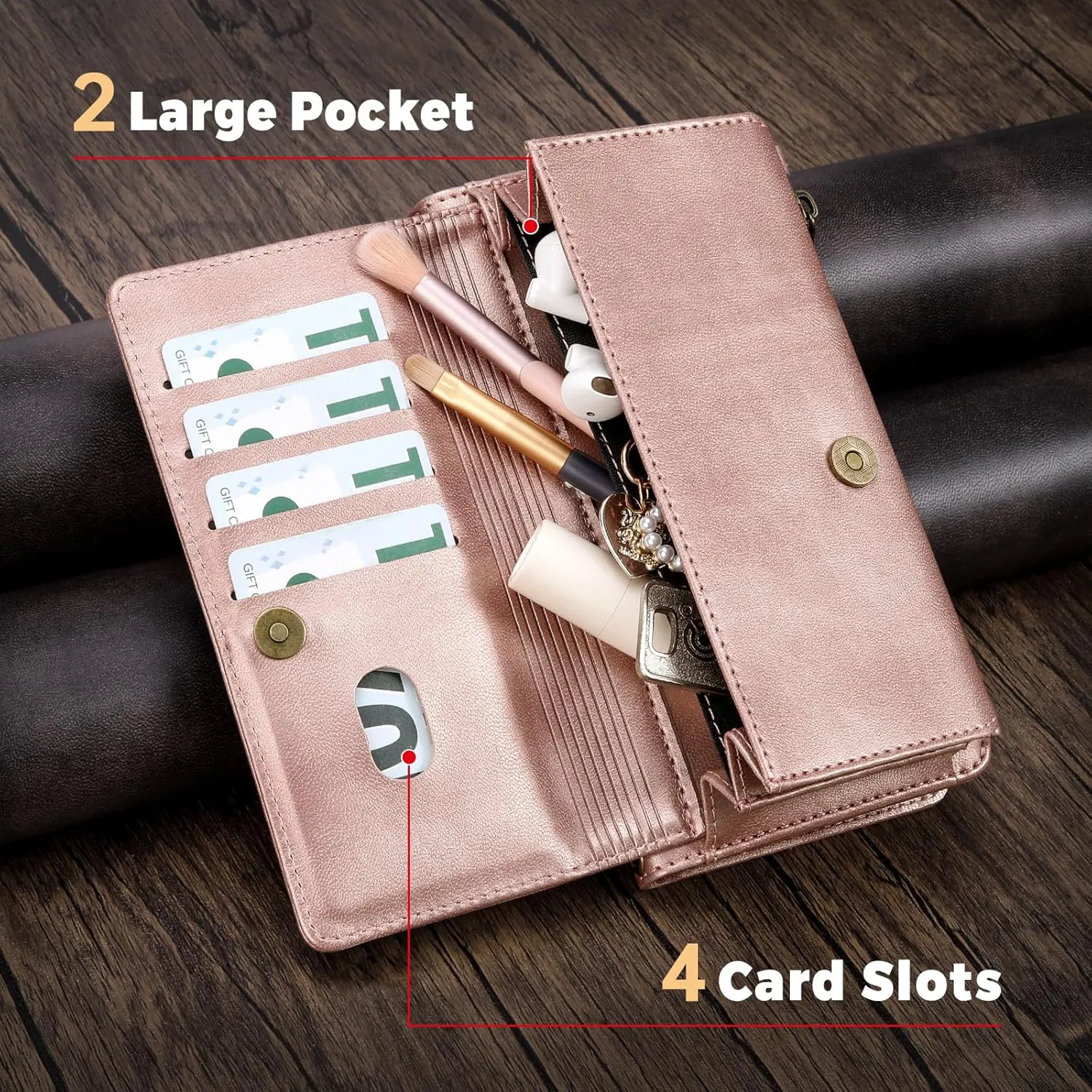 Compatible with Samsung Galaxy S23 Ultra Wallet Case,RFID Blocking PU Leather Phone Case Women Men Kickstand flip Cover Wrist Strap Zipper Credit Card Holder Slots for S23 Ultra(Rose Gold)