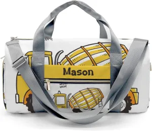 Construction Machinery Work Personalized Duffel Bag,Custom Travel Gym Bag with Name,Waterproof Sports Overnight Bag with Shoe Compartment & Shoulder Strap