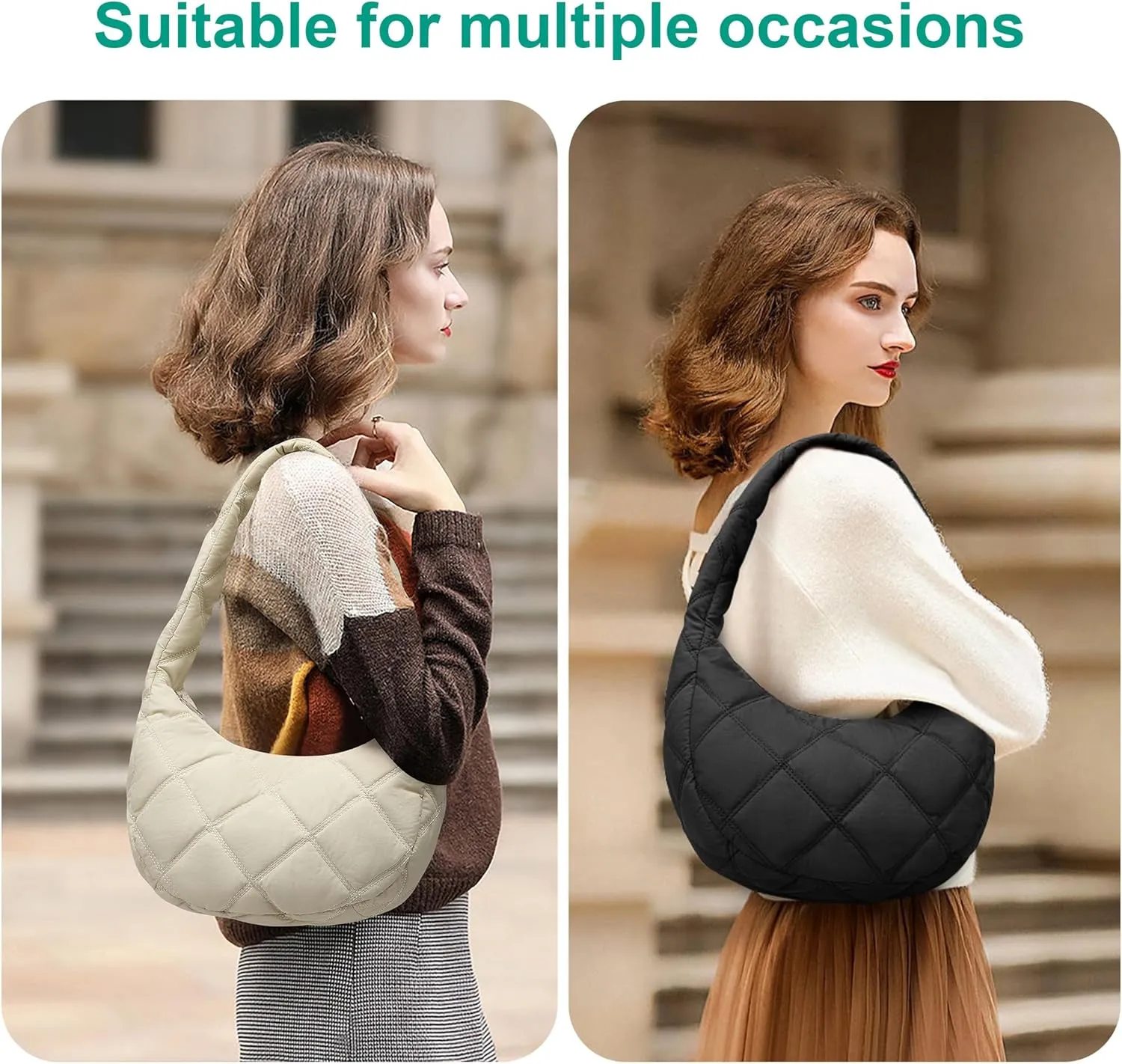 CORALDAISY Women's Handbags and Purses,Small Puffer Crescent Shoulder Bag Sling Bag for Women,Puffy Handbags