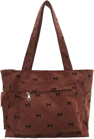 Corduroy Tote Bag Shoulder Bag for Women Large Tote Bag with zipper Esthetics Cute Purse