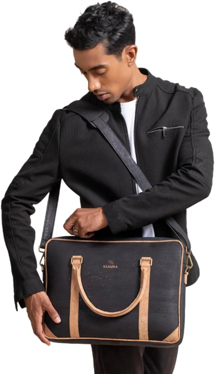 Cork Slim Laptop Bag - Unisex Luxury Work Briefcase For Men & Women - Sustainable Vegan Leather Business Bag
