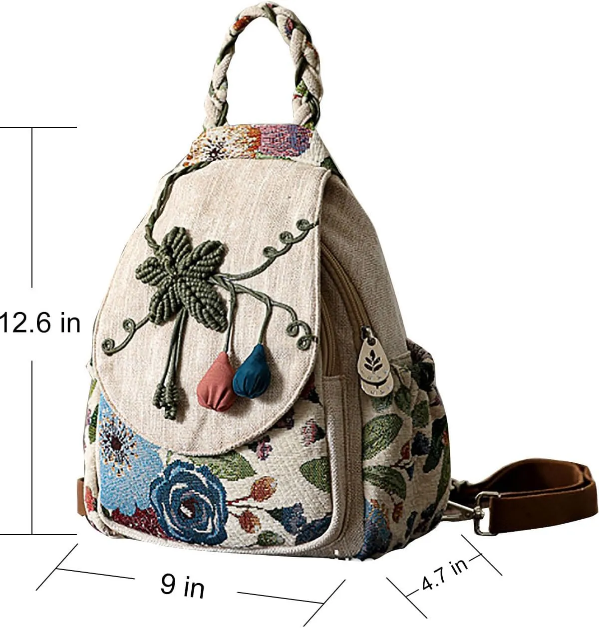 Cotton Small Backpack Purse Fashion Hand Knitting Mini Casual Chest Bag for Women(floral2), White1