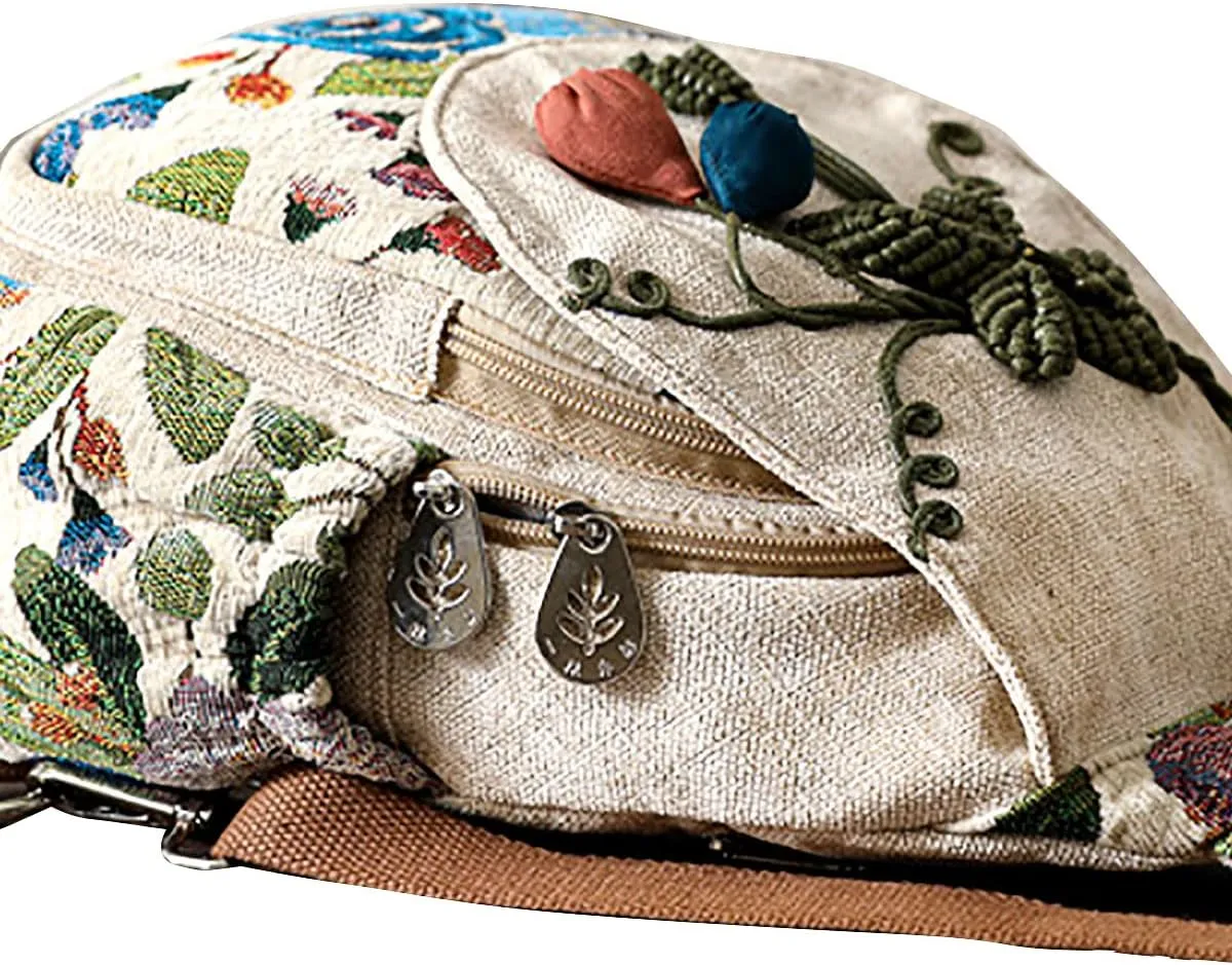 Cotton Small Backpack Purse Fashion Hand Knitting Mini Casual Chest Bag for Women(floral2), White1