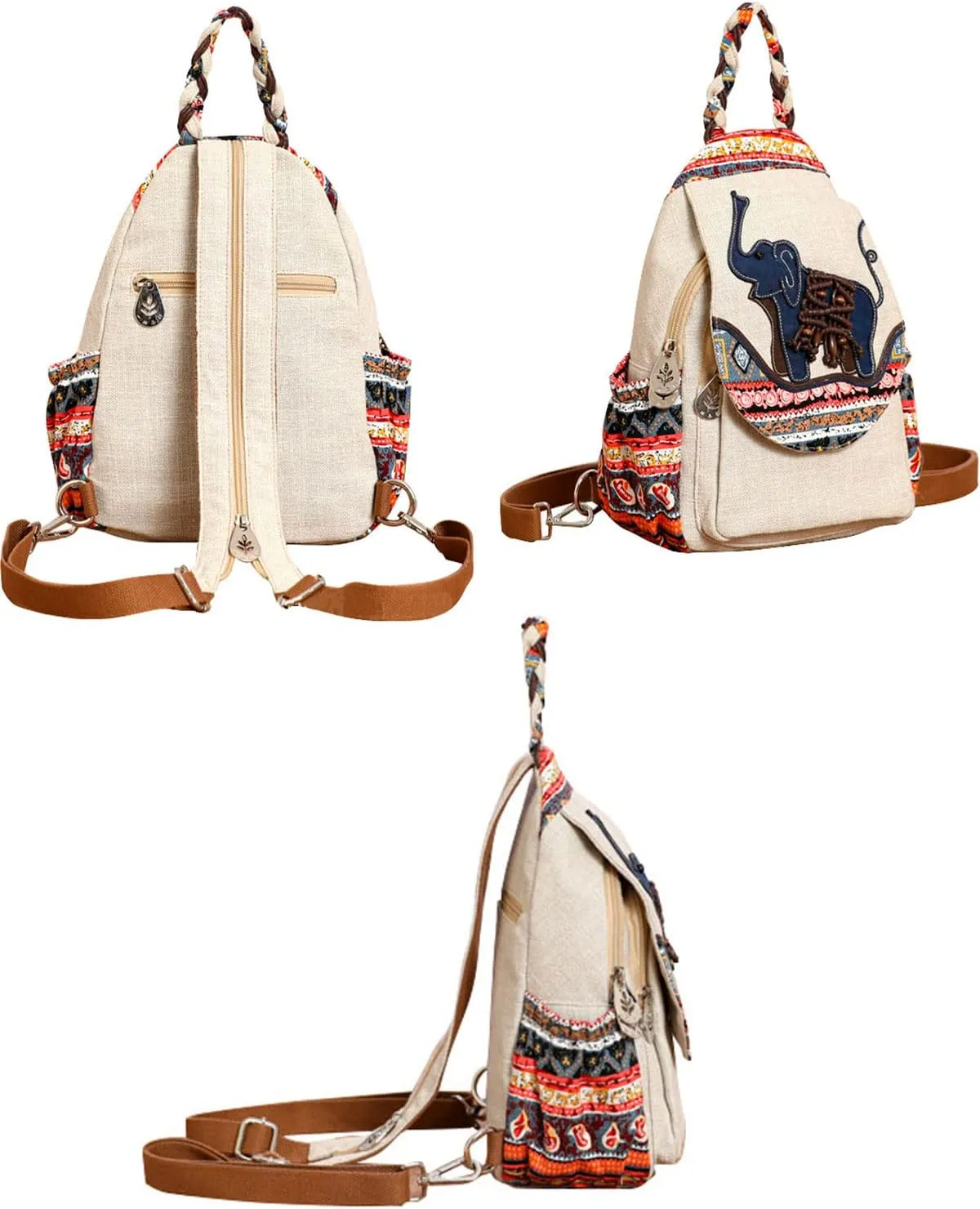 Cotton Small Backpack Purse Fashion Hand Knitting Mini Casual Chest Bag for Women(floral2)