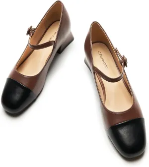 C.Paravano Women's Mary Jane Pumps Low Block Heel Ankle Strap Round Toe - Comfortable Dress Shoes for Work,Party,Wedding, Formal Events & Casual Outfits