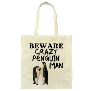 Crazy Penguin Man Novelty Gift Tote Bag Variation Great Choice for Friends and Family Natural White Multicolor Canvas Tote Bag