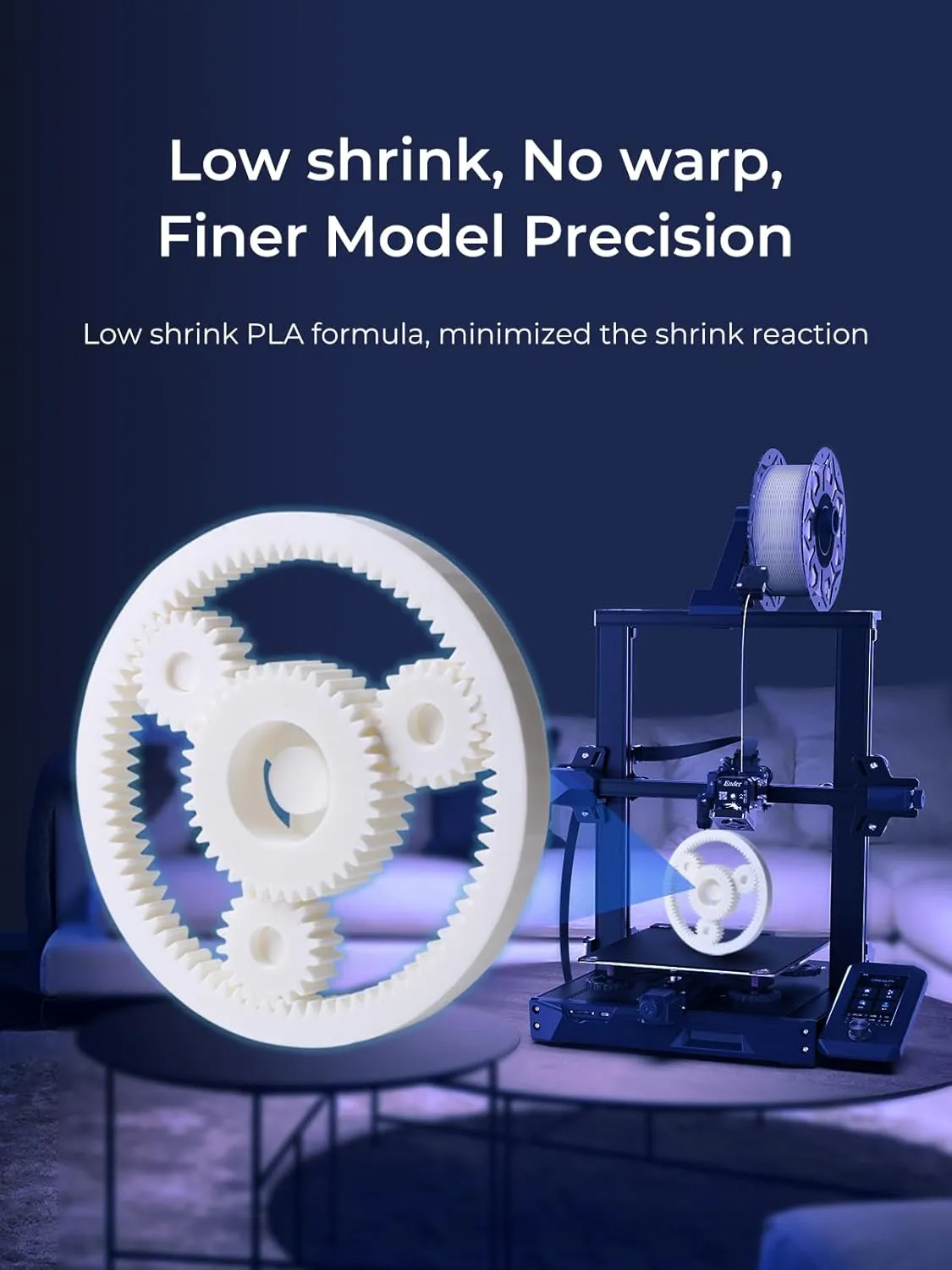 Creality Filament 1.75mm, 3D Printer Filament, 1kg (2.2lbs) Spool, No Warp Enhanced Toughness, Dimensional Accuracy ±0.03mm Printing Filament, for FDM 3D Printers (PLA, White)
