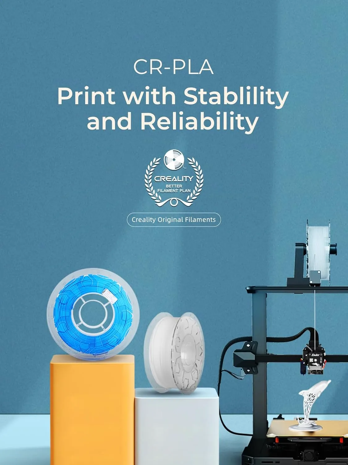 Creality Filament 1.75mm, 3D Printer Filament, 1kg (2.2lbs) Spool, No Warp Enhanced Toughness, Dimensional Accuracy ±0.03mm Printing Filament, for FDM 3D Printers (PLA, White)