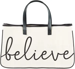 Creative Brands Faithworks-Inspirational Large Canvas and Leather Tote, 20 x 11-Inch, Creme, Black