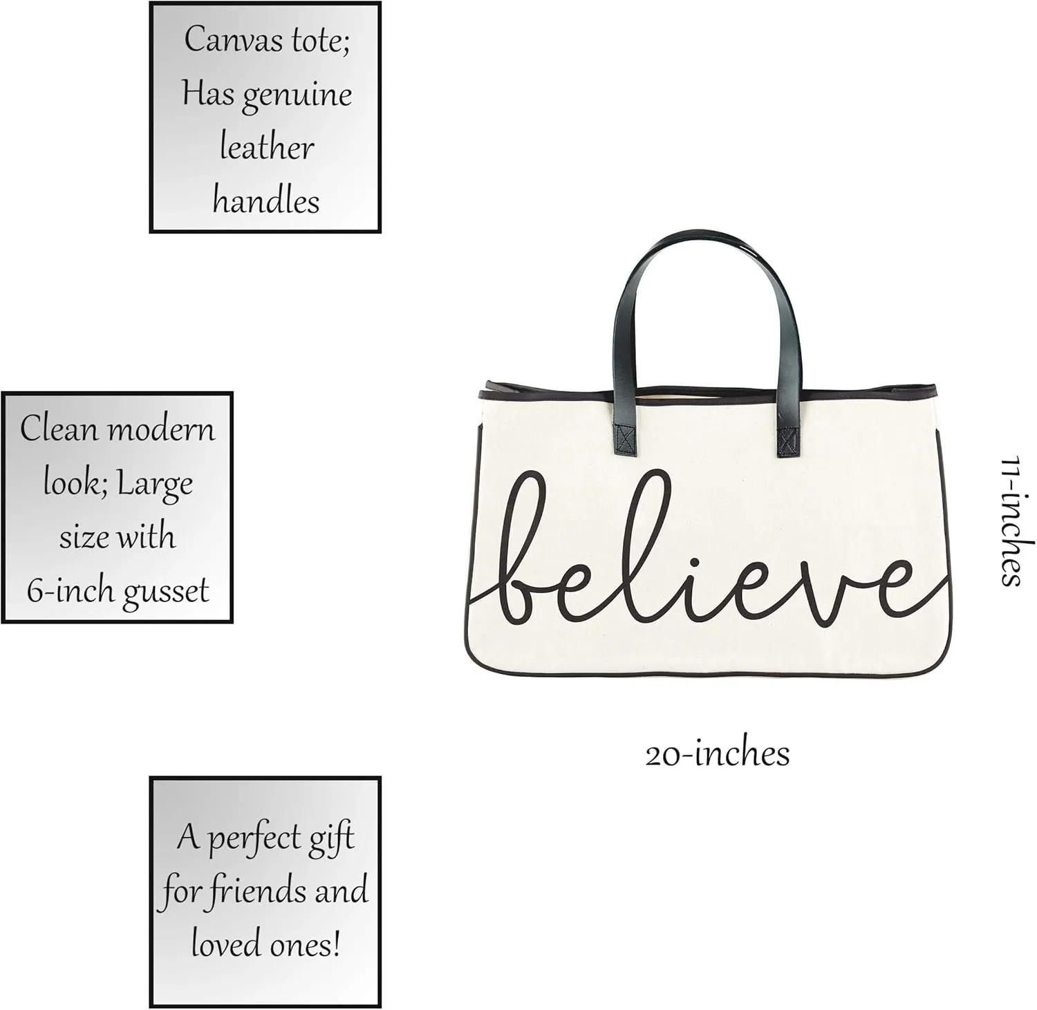 Creative Brands Faithworks-Inspirational Large Canvas and Leather Tote, 20 x 11-Inch, Creme, Black