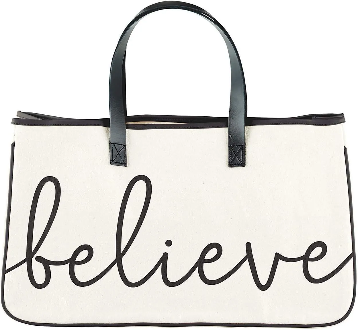 Creative Brands Faithworks-Inspirational Large Canvas and Leather Tote, 20 x 11-Inch, Creme, Black