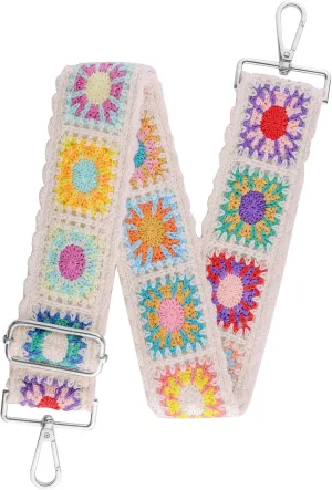 Crochet Flower Purse Straps Silver Hardware,2" Wide Bag Strap Replacement for Crossbody Adjustable