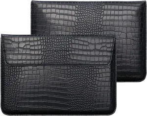 Crocodile Grain PU Leather Flap Style Case Bag Laptop Sleeve for MacBook Air 15 inch 2023 M2 A2941 Notebook Bag for MacBook Pro 16 M2/M1 A2780 A2485 A2141 2019-2023 Pro 15 2012-2019, Black