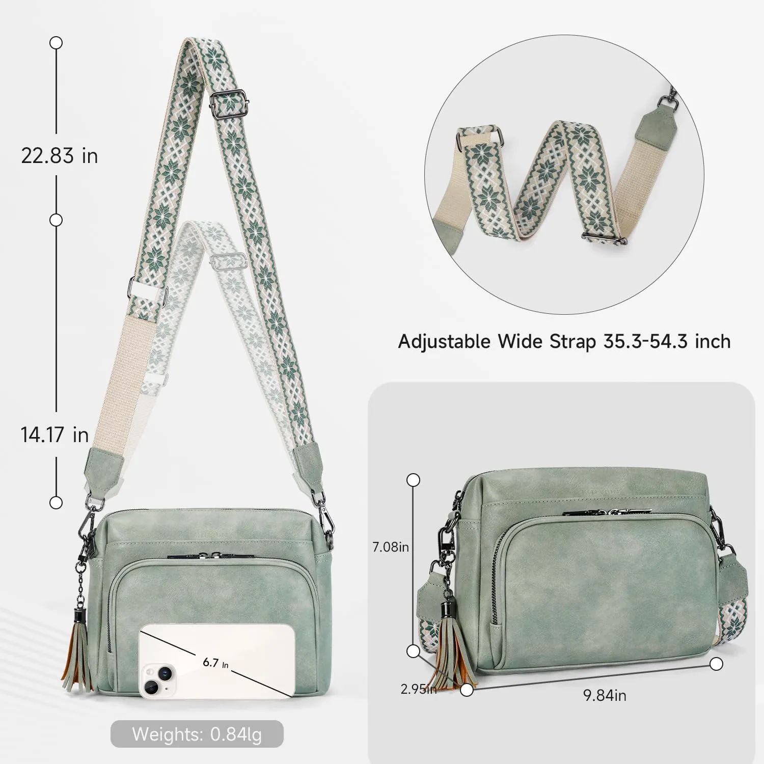 Crossbody Bags for Women Lightweight Vegan Leather Crossbody Shoulder Bag Phone Purse with Adjustable Guitar Strap