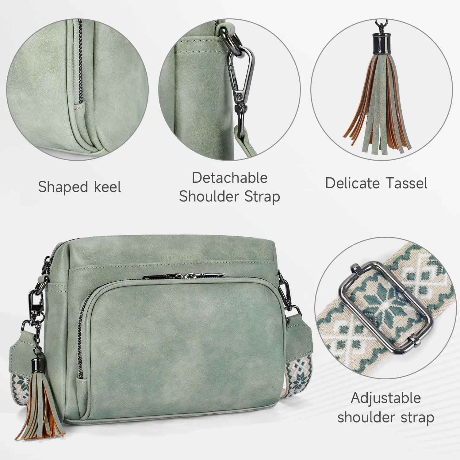 Crossbody Bags for Women Lightweight Vegan Leather Crossbody Shoulder Bag Phone Purse with Adjustable Guitar Strap