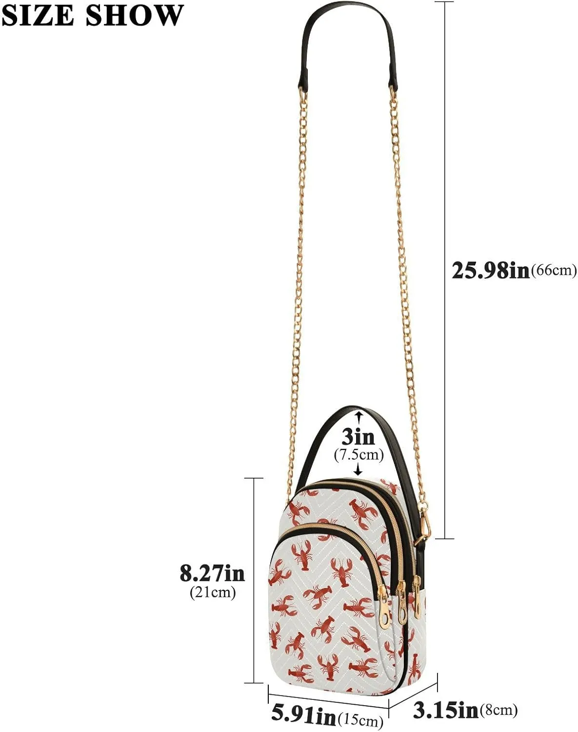 Crossbody Bags for Women Lobster Quilted Chain Crossbody Purses Trendy Blue Wave Cross Body Phone Purse Handbag