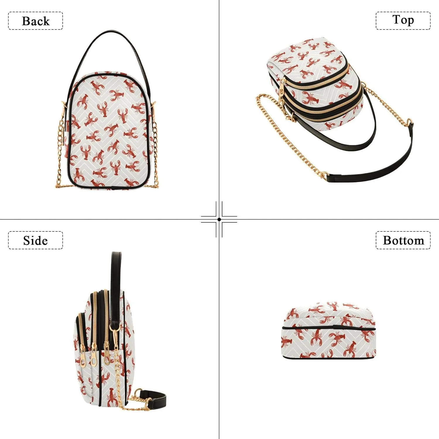 Crossbody Bags for Women Lobster Quilted Chain Crossbody Purses Trendy Blue Wave Cross Body Phone Purse Handbag