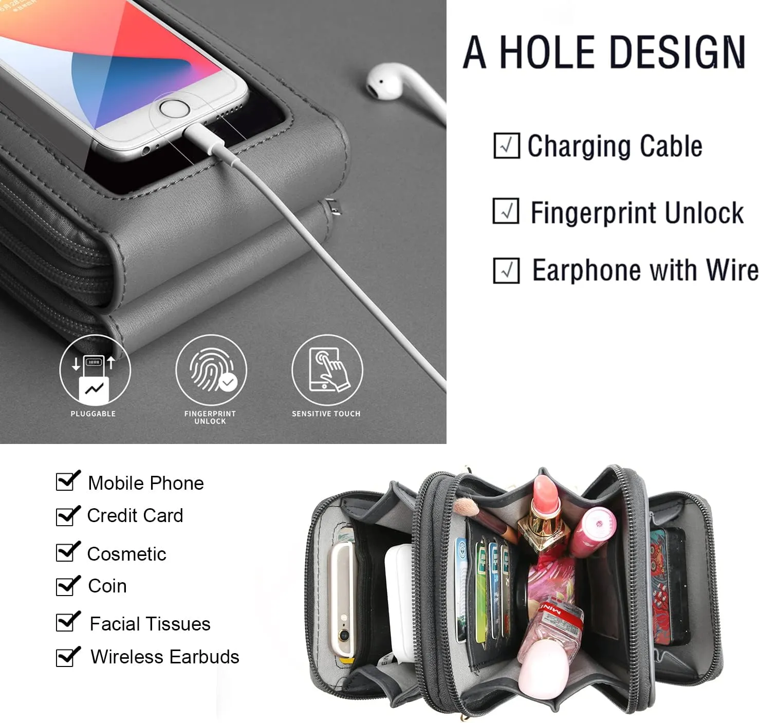 Crossbody Cellphone Purse Women Touch Screen Bag RFID Blocking Wallet Handbag Shoulder Strap