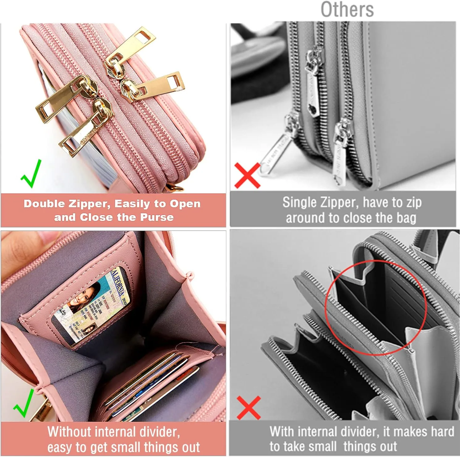 Crossbody Cellphone Purse Women Touch Screen Bag RFID Blocking Wallet Handbag Shoulder Strap