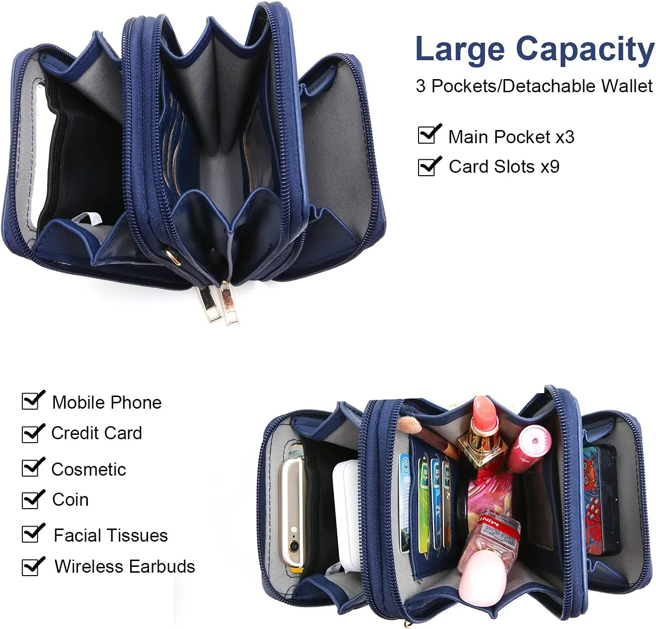Crossbody Cellphone Purse Women Touch Screen Bag RFID Blocking Wallet Handbag Shoulder Strap