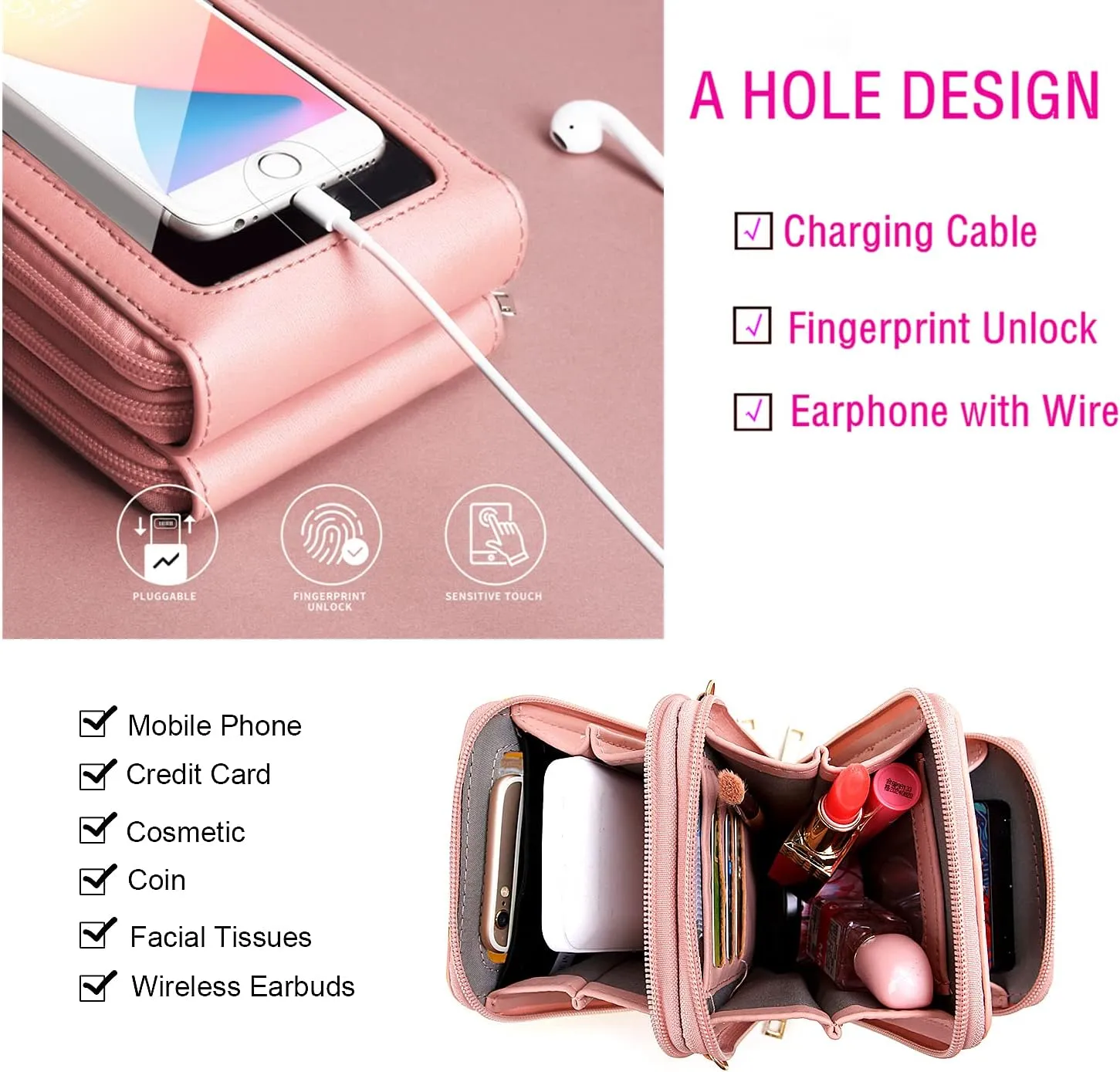 Crossbody Cellphone Purse Women Touch Screen Bag RFID Blocking Wallet Handbag Shoulder Strap
