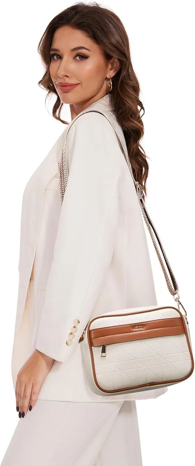 Crossbody Purses For Women, Small Quilted Crossbody Bag Trendy Leather Shoulder Handbags With Wide Strap