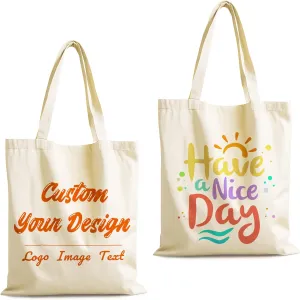 Custom Canvas Tote Bags with Logo Image Text, Personalized Grocery Shopping Bags for Business, Promotion, Activity
