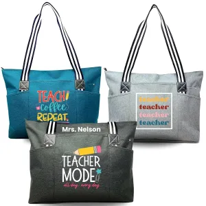 Custom-designed or personalized Brooke & Jess Designs Functional and Durable Tessa Work Bag Tote Bag with zipper and interior pockets for Teachers (Gray)